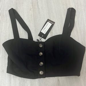 Nasty gal button down crop top black small